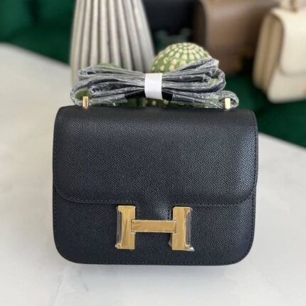Hermès Mini Constance 18 Epsom Gold Hardware Crossbody Shoulder Bag Black