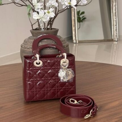 Christian Dior Lady D Joy Small Quilted Crossbody Hand Bag Maroon
