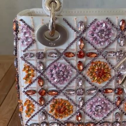 Christian Dior Small Embellished Top Handle Hand Bag White