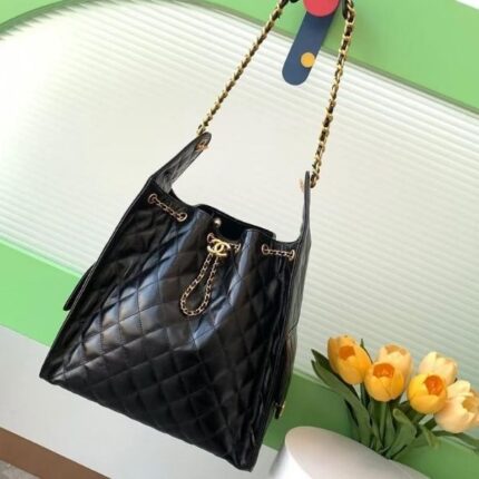 Chanel Small Hobo Bucket Shoulder Hand Bag Black