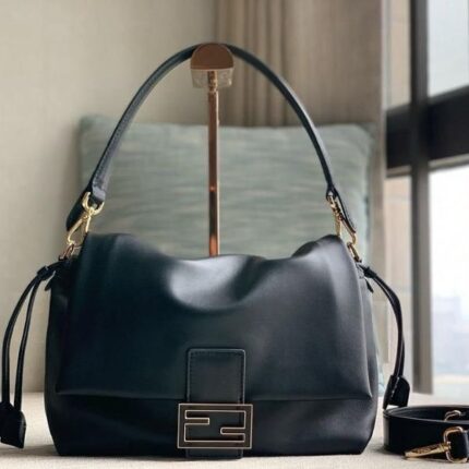 Fendi Mamma Baguette Shoulder Hand Bag Crossbody Strap Black