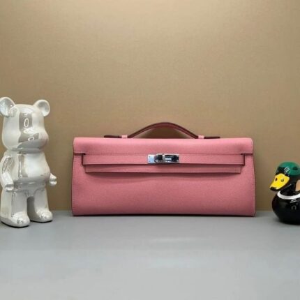 Hermes Mini Kelly Leather Clutch Bag Salmon