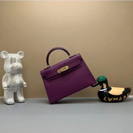 Hermes Mini Kelly Leather Top Handle Hand Bag Shoulder Strap Purple