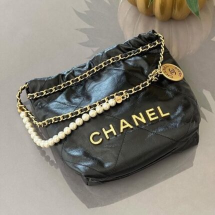 Chanel Mini Metallic Quilted Chain Shoulder Hand Bag Black