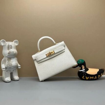 Hermes Mini Kelly Leather Top Handle Hand Bag Shoulder Strap White