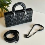 Christian Dior Medium Lady D-Joy Hand Bag Shoulder Crossbody Strap Metallic Black
