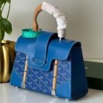 Goyard 2016 Goyardine Saigon Structured PM Satchel Hand Bag Blue