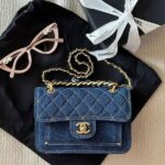 Chanel Chain Quilted Denim Crossbody Shoulder Hand Bag Blue