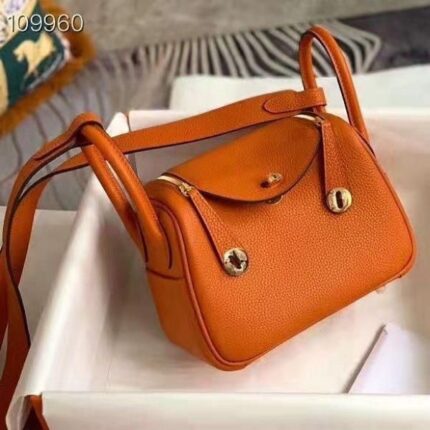 Hermes Lindy Mini Crossbody Shoulder Hand Bag Orange