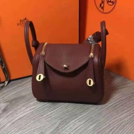 Hermes Lindy Mini Crossbody Shoulder Hand Bag Brown
