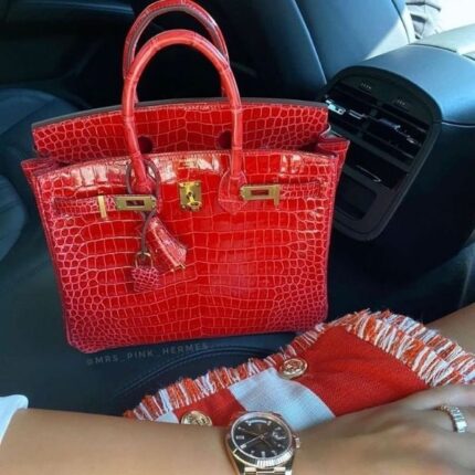 Hermes Birkin Crocodile To Go Gold Hardware Hand Bag Red