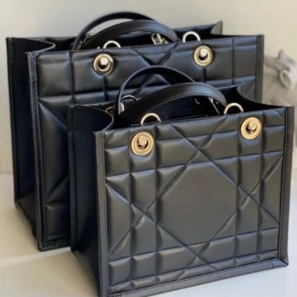 Christian Dior Long Size Quilted Leather Tote Shoulder Bag Black