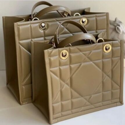 Christian Dior Mini Size Quilted Leather Tote Shoulder Bag Taupe