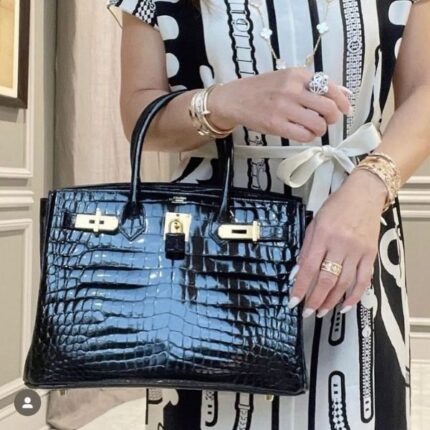 Hermes Birkin Crocodile To Go Palladium Hardware Hand Bag Black