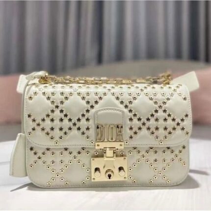 Christian Dior Studded Flap Purse Shoulder Hand Bag White