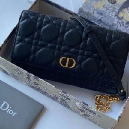 Christian Dior Quilted Flap Clutch Crossbody Hand Bag Black