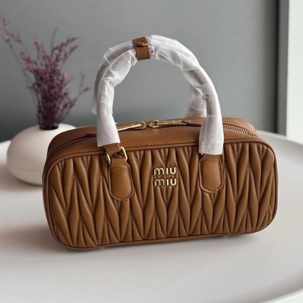 BAGS (619) Miu Miu Long Leather Hobo Shoulder Hand Bag Tan - Image 1