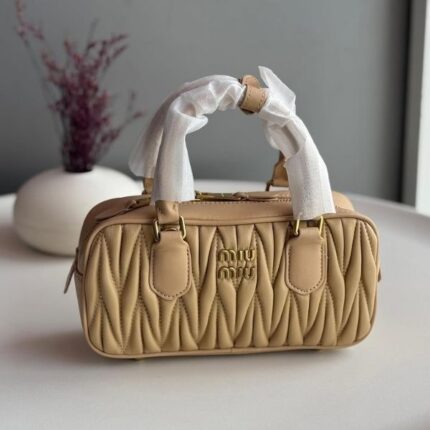 Miu Miu Long Leather Hobo Shoulder Hand Bag Beige