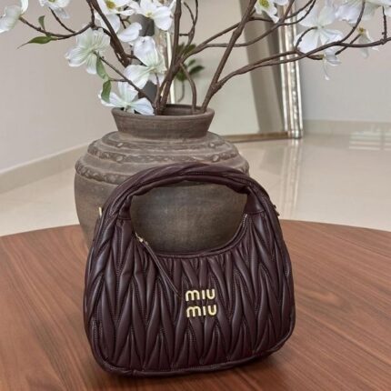Miu Miu Leather Hobo Shoulder Hand Bag Brown
