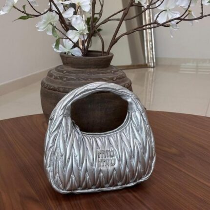 Miu Miu Leather Hobo Shoulder Hand Bag Silver
