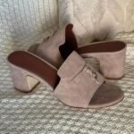 Loro Piana Women's Suede Charm Heels Sandals Shoes Mauve - Image 3