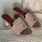 Loro Piana Women's Suede Charm Heels Sandals Shoes Mauve