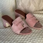 Loro Piana Women's Suede Charm Heels Sandals Shoes Pink