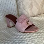 Loro Piana Women's Suede Charm Heels Sandals Shoes Pink - Image 2