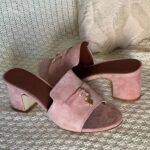 Loro Piana Women's Suede Charm Heels Sandals Shoes Pink - Image 3