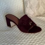 Loro Piana Women's Suede Charm Heels Sandals Shoes Red - Image 2