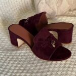 Loro Piana Women's Suede Charm Heels Sandals Shoes Red - Image 3