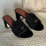 Loro Piana Women's Suede Charm Heels Sandals Shoes Black