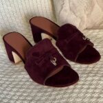 Loro Piana Women's Suede Charm Heels Sandals Shoes Red