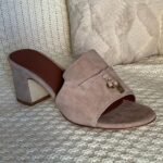 Loro Piana Women's Suede Charm Heels Sandals Shoes Mauve - Image 2