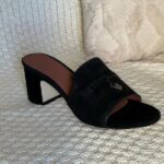 Loro Piana Women's Suede Charm Heels Sandals Shoes Black - Image 2