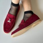 Loro Piana Men's Charm Suede Loafers Slip On Shoes Red - Image 3
