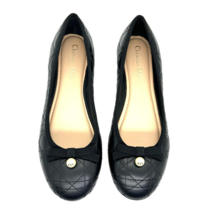 Christian Dior Quilted Cannage Calfskin Ballet Flats Sandals Slip-Ons Black