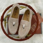 Loro Piana Charm Suede Loafers Slip On Shoes Beige White Lining