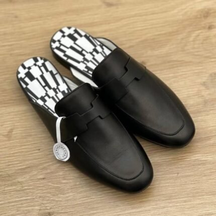 Hermès Catena Printed Mules Flat Sandals Slip-Ons Black