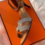 Hermès Premiere 70 Sandals Heels Ankle Strap Crystal Brown - Image 2