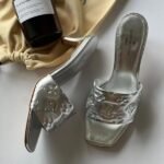 Louis Vuitton Debossed Metallic Embossed Monogram Revival Heels Sandals Slides Slip-Ons Silver - Image 2