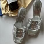 Louis Vuitton Debossed Metallic Embossed Monogram Revival Heels Sandals Slides Slip-Ons Silver
