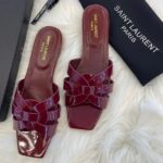 Saint Laurent Tribute Comfort Sandals Slide Flats Maroon Glossy