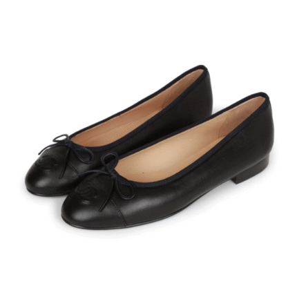 Chanel Lambskin & Patent Calfskin Ballet Flats Shoes Slip-Ons Sandals Black
