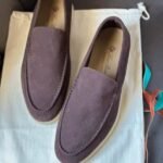 Loro Piana Classic Suede Loafers Slip On Shoes Brown