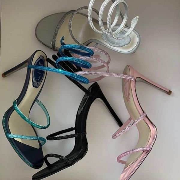 20 René Caovilla 105mm Cleo Sandals High Heels Blue & Black - Image 1