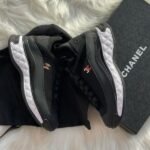 Chanel Nylon And Suede Interlocking Gold CC Logo Low Top Casual Sports Athletic Sneakers Trainers Black - Image 2