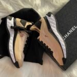 Chanel Nylon And Suede Interlocking Gold CC Logo Low Top Casual Sports Athletic Sneakers Trainers Beige - Image 2