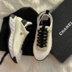 Chanel Nylon And Suede Interlocking Gold CC Logo Low Top Casual Sports Athletic Sneakers Trainers White