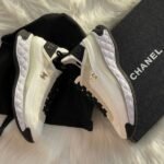 Chanel Nylon And Suede Interlocking Gold CC Logo Low Top Casual Sports Athletic Sneakers Trainers White - Image 2
